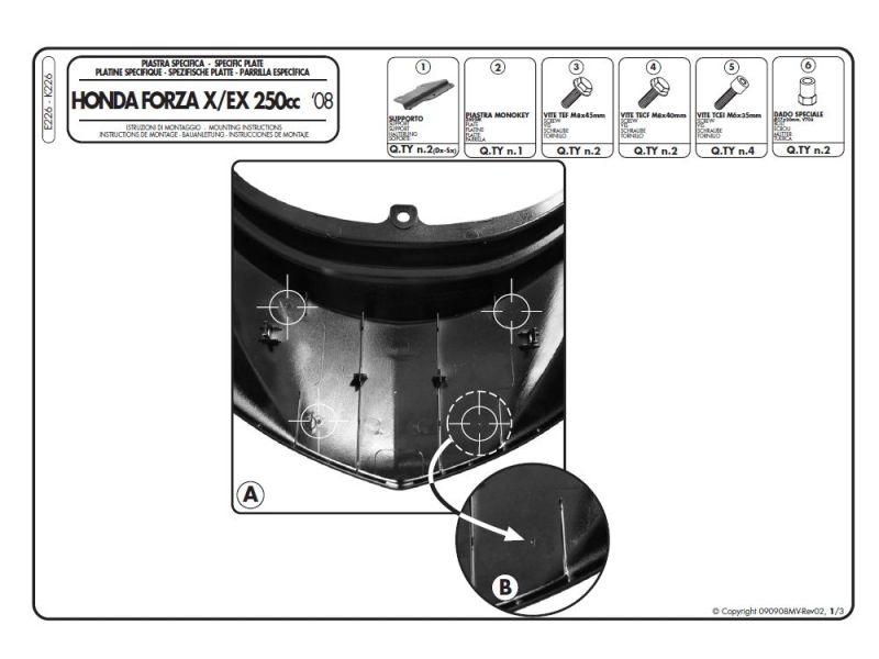 GIVI Monokey E Trägerplatte Honda Forza 250 X / EX (2008-)