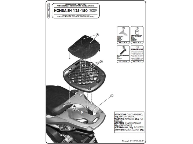 GIVI Montagekit E für Monolock Topcases Honda SH 125i / 150i (2009- 2014)