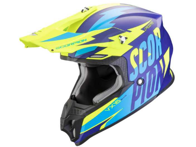 Scorpion VX-16 EVO Air Slanter Crosshelm (Blaumatt/Neongelb)