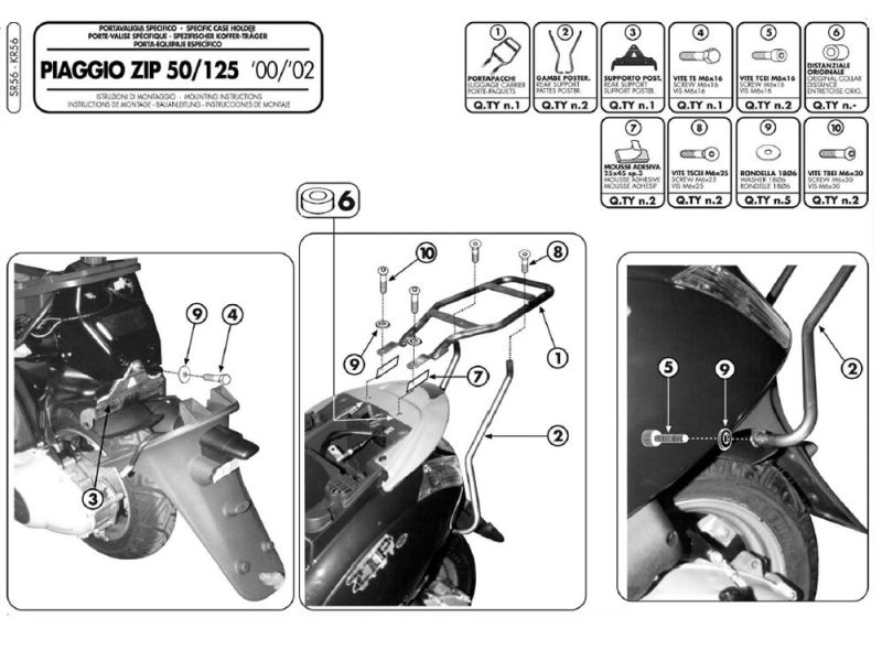 GIVI Monolock SR Gepäckbrücke Piaggio Zip 50 / 125 (2000-2010)