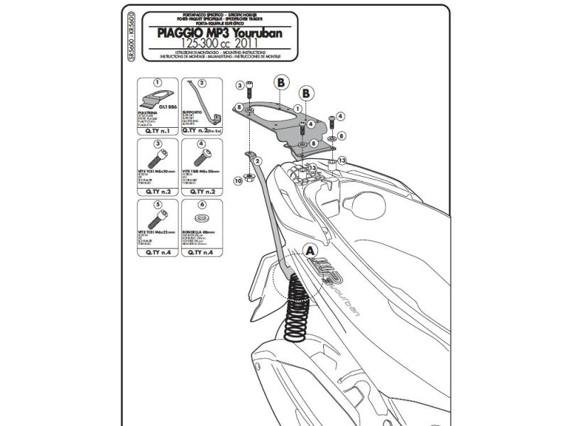GIVI Monolock SR Gepäckbrücke Piaggio MP3 125 / 300 Yourban (2011-)